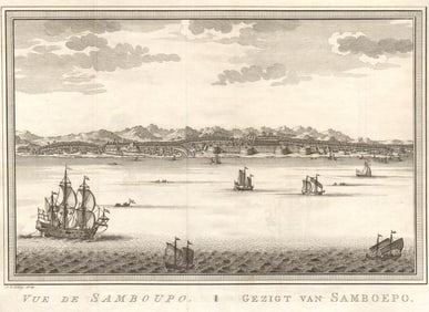 Vue de Samboupo'. View of Makassar, Sulawesi, Indonesia. Celebes. SCHLEY 1757