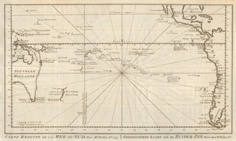 Carte réduite de la Mer du Sud'. Pacific Ocean. BELLIN/SCHLEY 1757 old map