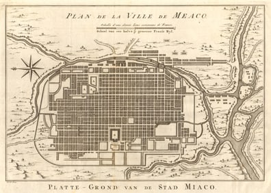 Town city 'Plan de la Ville de Meaco' (Kyoto). Japan. BELLIN / SCHLEY 1756 map