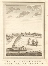 Isle Amsterdam'. Abel Tasman at Tongatapu, Tonga 1643. Pirogues. SCHLEY 1758