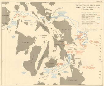 Battles of Leyte Gulf, Samar & Surigao Strait Oct 1944. Philippines WW2 1965 map