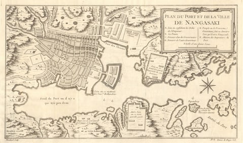 Plan du port et de la ville de Nangasaki'. Nagasaki, Japan. BELLIN 1752 map