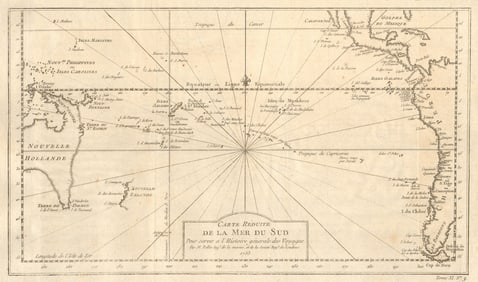 Carte réduite de la Mer du Sud'. South Pacific. Australia. BELLIN 1753 map