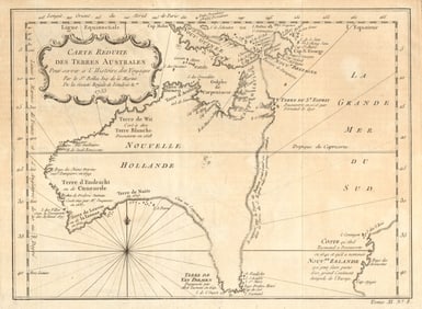 Carte réduite des Terres Australes'. Pre-Cook Australia & NZ. BELLIN 1753 map