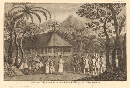 Tahiti being ceded to Captain Wallis by Queen Obere. Otahiti. Reine Obéréa 1789