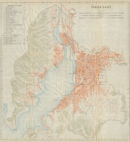 Nagasaki antique town city plan. Kyushu. Japan 1914 old map chart