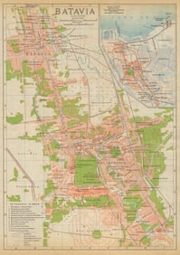 Batavia antique town city plan. Jakarta. Indonesia 1920 old map chart