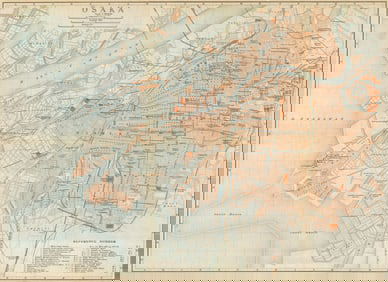 Osaka antique town city plan. Honshu. Japan 1914 old map chart