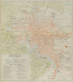Sendai antique town city plan. Miyagi. Japan 1914 old map chart