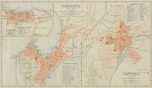 Aomori, Hakodate & Sapporo antique city plans. Honshu/Hokkaido. Japan 1914 map