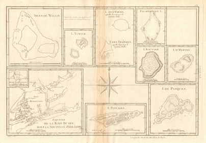 Pacific Islands. Dusky Sound. Wallis Tonga Cook Easter Pitcairn. BONNE 1788 map
