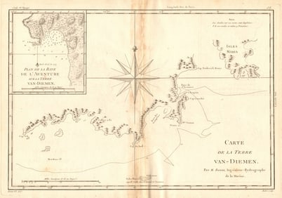 Carte de la Terre Van Diemen. Tasmania. Adventure Bay. Australia. BONNE 1788 map