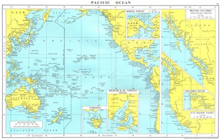 PACIFIC.Spencer S Vincent Tasmania Bering British Columbia Puget river 1971 map