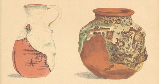 JAPAN. Two Pieces of Pottery 1890 old antique vintage print picture