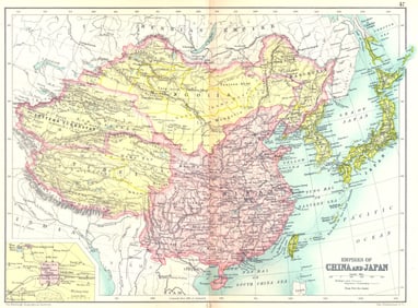 CHINA & JAPAN. Empires; Inset Beijing Peking. Tibet Mongolia Manchuria 1909 map