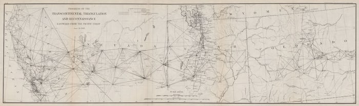 USA.Transcontinental triangulation from Pacific Coast.CA UT NV CO.USCGS 1889 map