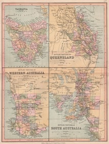 AUSTRALIA.Tasmania.Settled Queensland Western/South Australia.COLLINS 1880 map