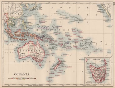 COLONIAL OCEANIA PACIFIC.British Dutch Spanish French German Portuguese 1906 map