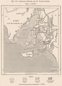 Adelaide, Spencer and St. Vincent Gulfs. Australia 1885 old antique map chart