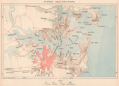 Sydney and environs. Australia 1885 old antique vintage map plan chart