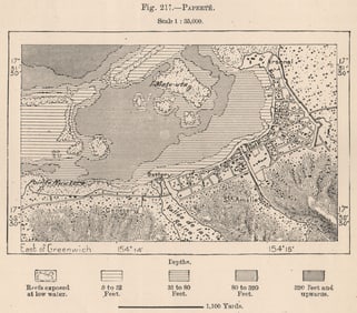 Papeete. French Polynesia 1885 old antique vintage map plan chart