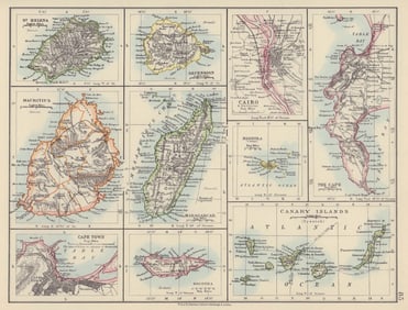 AFRICAN ISLANDS Mauritius Madagascar Madeira Canaries St Helena Socotra 1910 map
