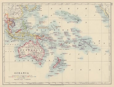 COLONIAL OCEANIA PACIFIC British Dutch Spanish French German Portuguese 1910 map