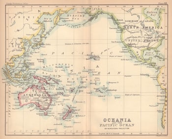 Oceania & the Pacific Ocean. BARTHOLOMEW 1888 old antique map plan chart