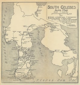 South Celebes auto map. Sulawesi. Dutch East Indies. VAN STOCKUM 1930 old