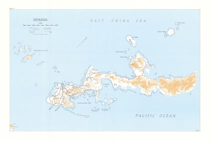 Okinawa 1945. Road railways airfield. World War Two 1969 old vintage map chart