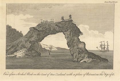 Cathedral Cove arch, Mercury Bay, Whanganui A Hei, New Zealand. Gent's Mag 1795