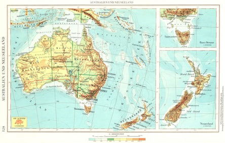 AUSTRALIA.Australien Neuseeland;Tasmanien Tasmania;Inset Schweiz 1958 old map