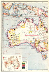 AUSTRALIA MINERALS & MINING.Goldfields Coal Copper Tin.Farm products 1920 map