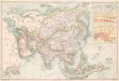 ASIA. Inset Aden; Isotherms. Persia (Iran) Siam Japan Arabia Siberia &c 1891 map