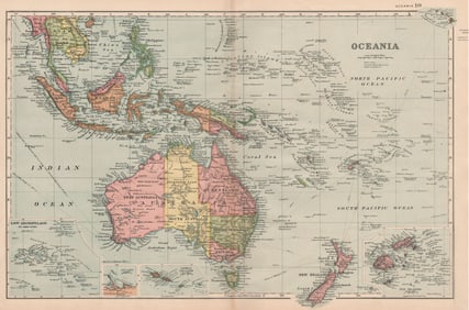 OCEANIA.shows Alexandra Land.New Zealand Polynesia Fiji E Indies.BACON 1893 map