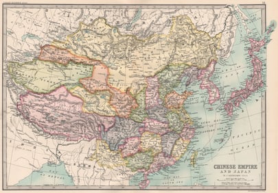 EAST ASIA. Chinese Empire and Japan. Korea. BARTHOLOMEW 1890 old antique map