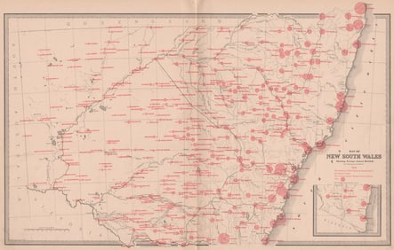 NEW SOUTH WALES with average annual rainfall. BIG.Australia. MACDONALD 1888 map