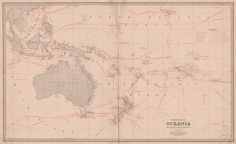 OCEANIA w/ explorers routes. Cook Tasman Torres Quiros.LARGE.MACDONALD 1888 map
