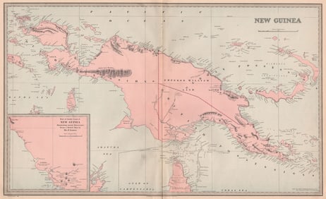 Large NEW GUINEA map reflecting 1885 RGSA/Lawes expedition for GARRAN 1888