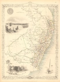 NEW SOUTH WALES. w/ Mitchell/Leichhardt explorers routes.TALLIS/RAPKIN 1851 map