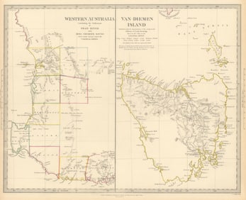 AUSTRALIA. Western Australia & Van Diemen's Land (Tasmania) . SDUK 1844 map