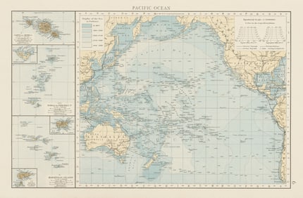 Pacific Ocean depths & telegraph cables. Marquesas Tahiti Tonga. TIMES 1900 map