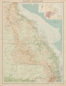 Eastern Queensland & Great Barrier Reef. Relief railways Brisbane TIMES 1922 map