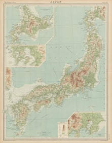 Japanese Islands relief. THE TIMES 1922 old antique vintage map plan chart