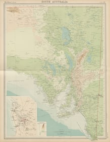 South Australia. Relief & railways. Adelaide. THE TIMES 1922 old antique map