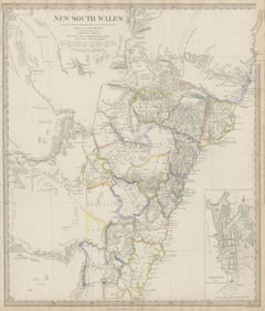 NEW SOUTH WALES based on Cunningham routes. Inset Sydney plan. SDUK 1844 map