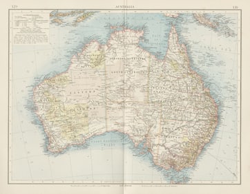 Australia showing goldfields coral reefs railways. THE TIMES 1900 map