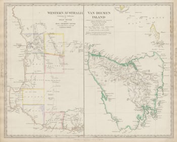 AUSTRALIA. Western Australia & Van Diemen's Land (Tasmania). SDUK 1844 old map