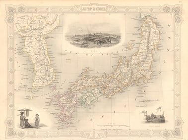 JAPAN & COREA /Korea. Yedo (Tokyo) King-ki-Tao (Seoul). TALLIS & RAPKIN 1851 map