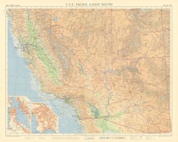 USA Pacific southwest. California Arizona Nevada Utah. TIMES 1957 old map